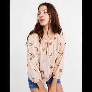 Botanical Embroidered Tie-Neck Peasant Top